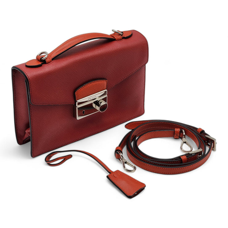 Prada Convertible Sound Bag Vernice Saffiano Leather in Red