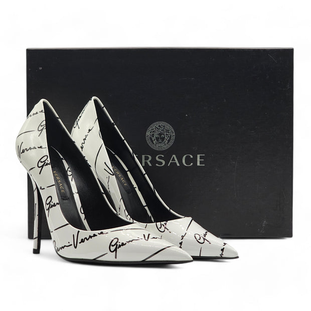 Versace Logo Signature 100 mm Pumps - Patent Leather - White - 37