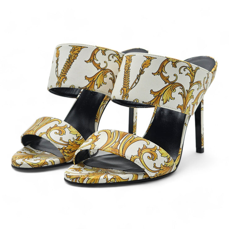 Versace Baroque-Print Virtus V Stiletto Sandals  - Leather - White - 37