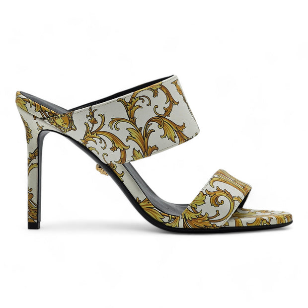 Versace Baroque-Print Virtus V Stiletto Sandals  - Leather - White - 37