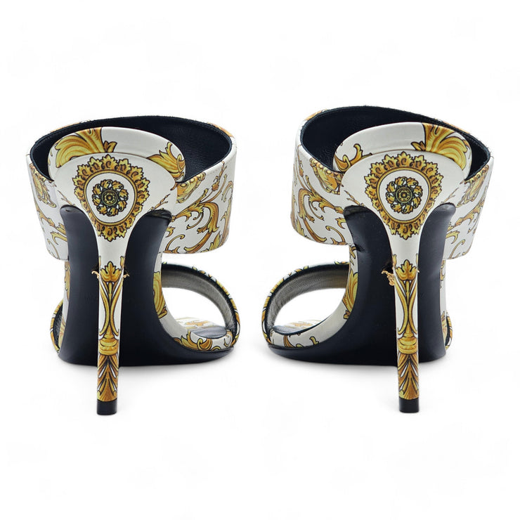 Versace Baroque-Print Virtus V Stiletto Sandals  - Leather - White - 37