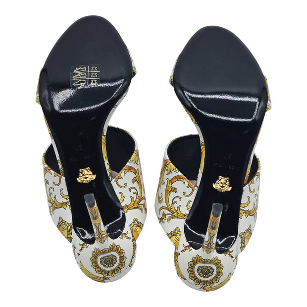 Versace Baroque-Print Virtus V Stiletto Sandals  - Leather - White - 37