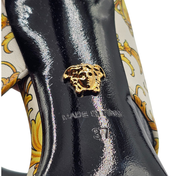 Versace Baroque-Print Virtus V Stiletto Sandals  - Leather - White - 37