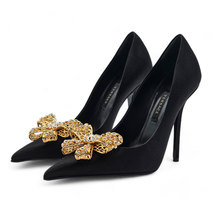 Versace Embellished Pumps 100 mm - Satin - Black - EU 36 / US 5.5