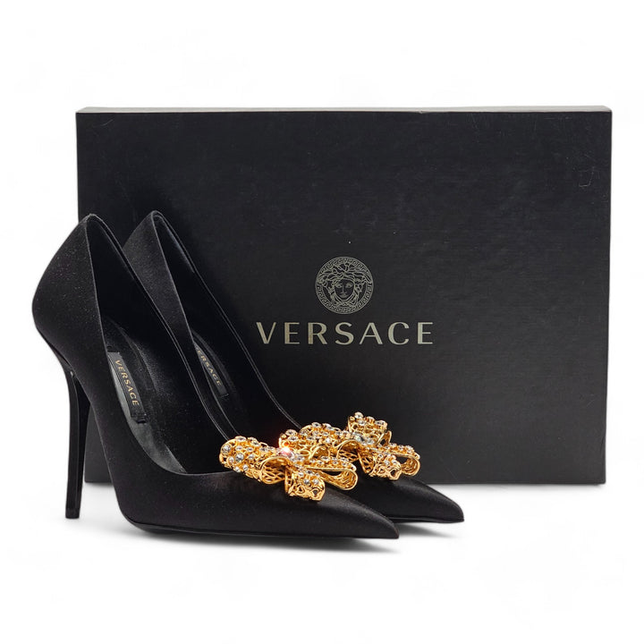 Versace Embellished Pumps 100 mm - Satin - Black - EU 36 / US 5.5