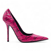 Versace Logo Signature 100 mm Pumps - Patent Leather - Pink - 37.5