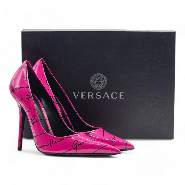 Versace Logo Signature 100 mm Pumps - Patent Leather - Pink - 37.5