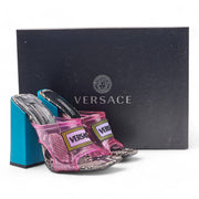 Versace 90's Logo Mule Heeled Sandals SS19 Runway - PVC and Leather - Pink - 36