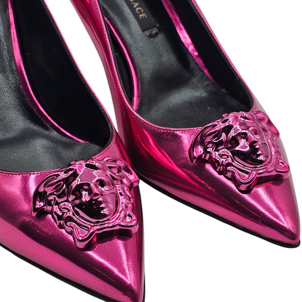 Versace Le Medusa Kitten Heel Pumps - Leather - Fuchsia Pink - 36