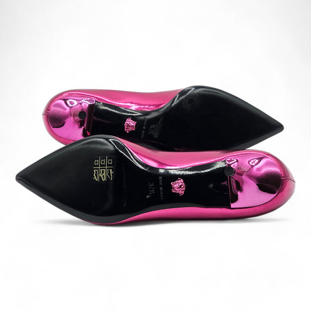 Versace Le Medusa Kitten Heel Pumps - Leather - Fuchsia Pink - 36