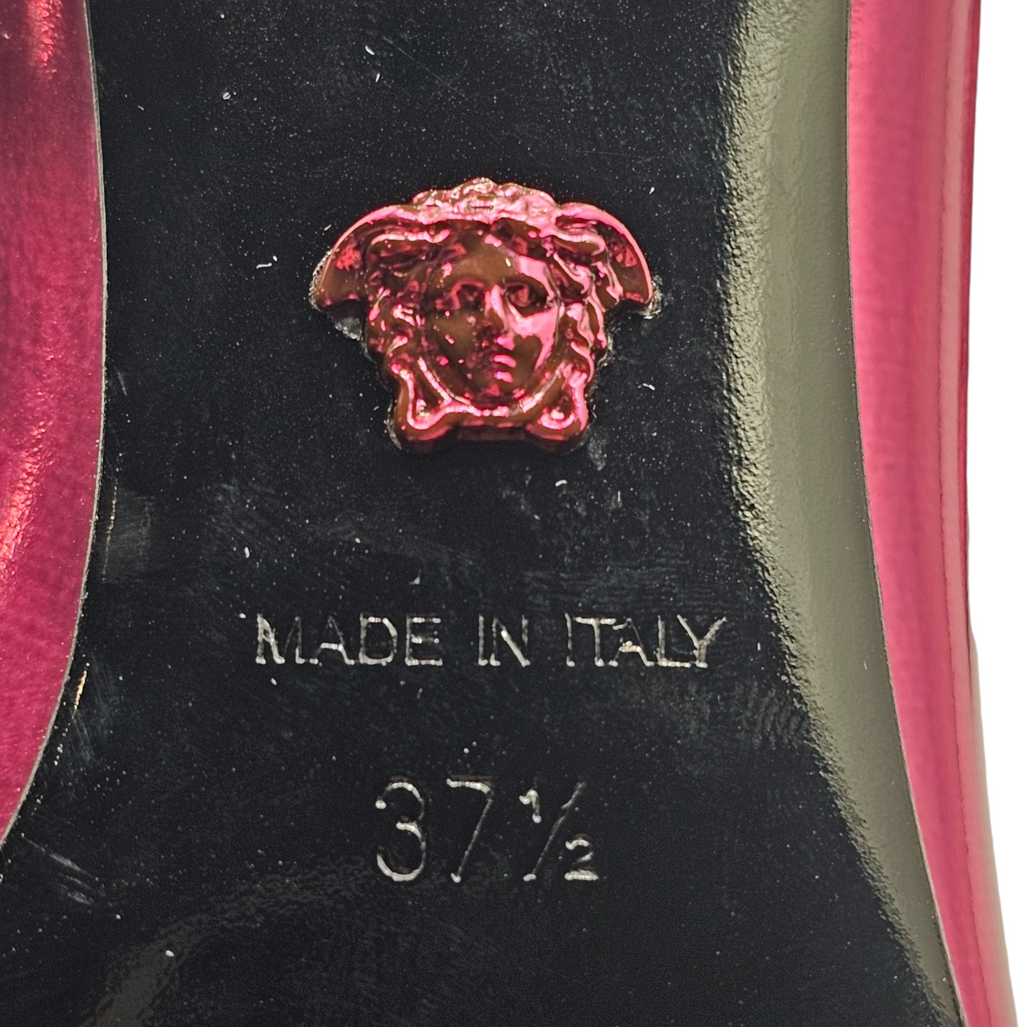 Versace Le Medusa Kitten Heel Leather Pumps Fuchsia Pink EU 37.5