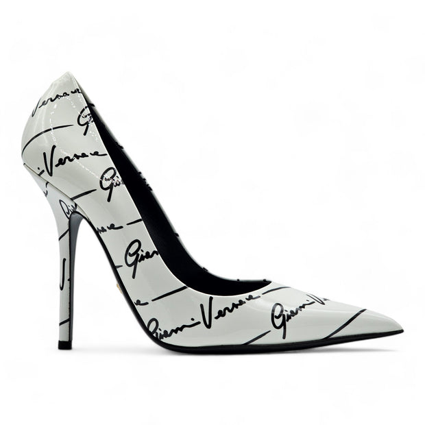 Versace Logo Signature 100 mm Pumps - Patent Leather - White - 37