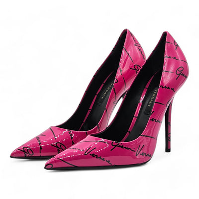 Versace Logo Signature 100 mm Pumps - Patent Leather - Pink - 37.5