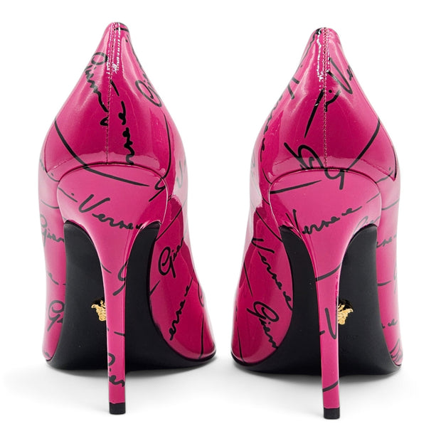 Versace Logo Signature 100 mm Pumps - Patent Leather - Pink - 37.5