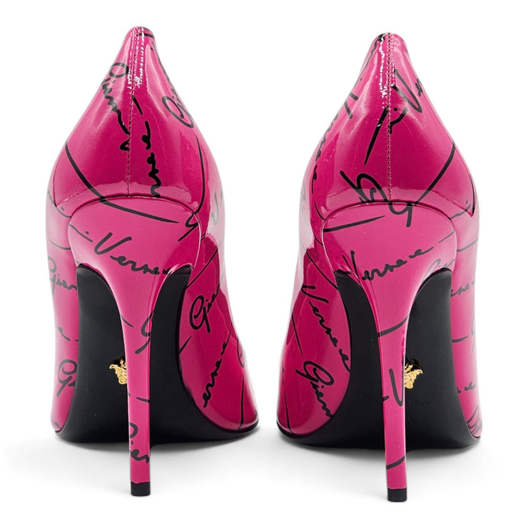 Versace Logo Signature 100 mm Pumps - Patent Leather - Pink - 37.5