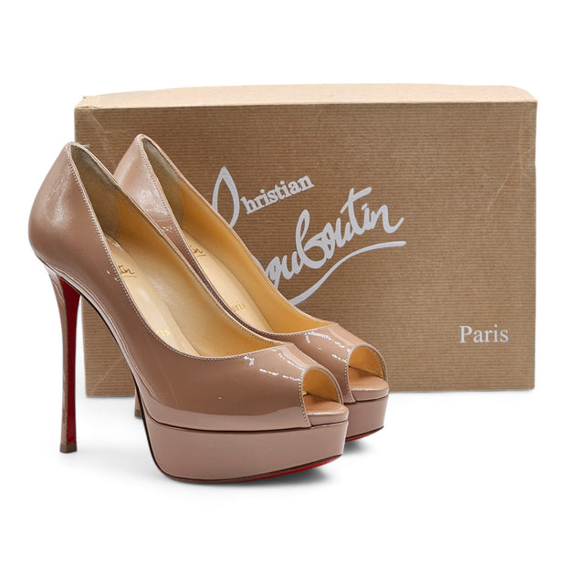 Christian Louboutin Lady Peep Pumps 150mm - Patent Leather - Nude - 36