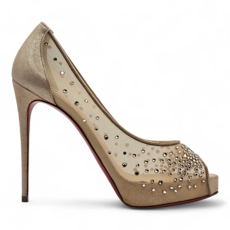 Christian Louboutin Very Strass Peep Pumps 120mm - Net - Nude