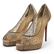 Christian Louboutin Very Strass Peep Pumps 120mm - Net - Nude