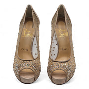 Christian Louboutin Very Strass Peep Pumps 120mm - Net - Nude