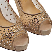 Christian Louboutin Very Strass Peep Pumps 120mm - Net - Nude