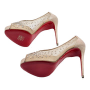 Christian Louboutin Very Strass Peep Pumps 120mm - Net - Nude