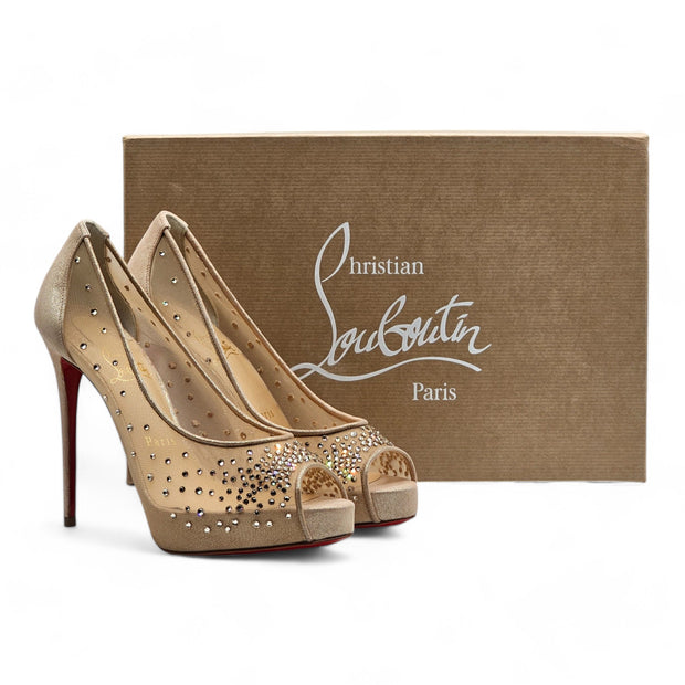 Christian Louboutin Very Strass Peep Pumps 120mm - Net - Nude