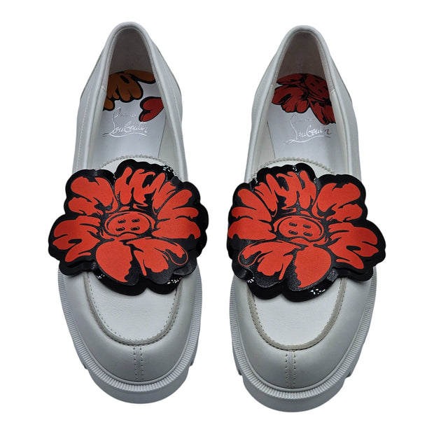 Christian Louboutin x Shun Sudo Button Flower Moc Toe Lug Loafers - Leather - White 37