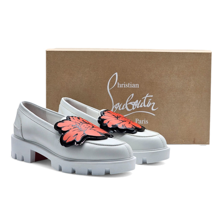 Christian Louboutin x Shun Sudo Button Flower Moc Toe Lug Loafers - Leather - White 37