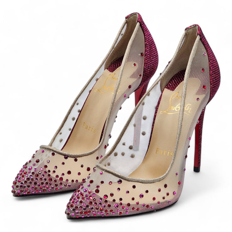 Christian Louboutin Follies Strass Crystal Pumps - Mesh and Leather - Nude 35.5