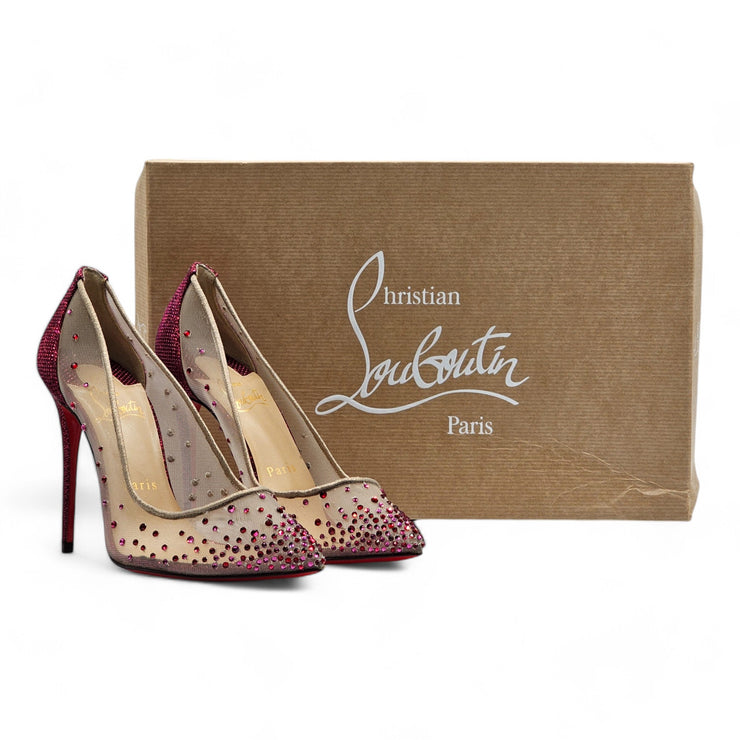 Christian Louboutin Follies Strass Crystal Pumps - Mesh and Leather - Nude 35.5