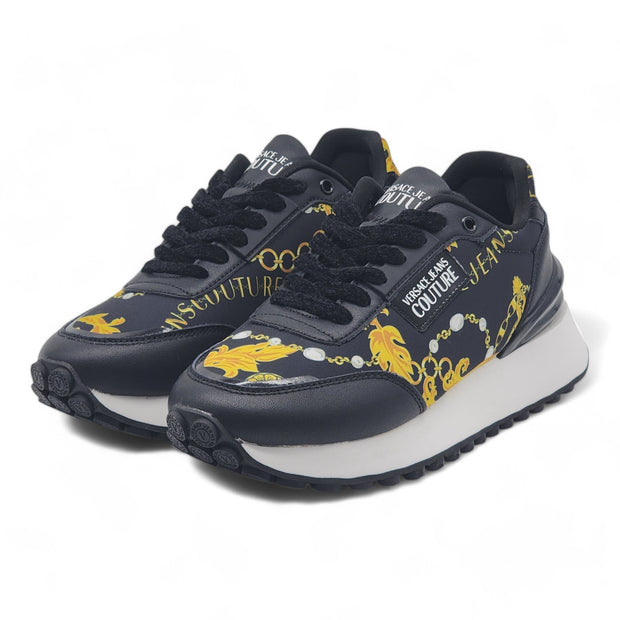 Versace Jeans Couture Dynamic Chain Barocco Sneakers - Nylon - Black & Gold 38