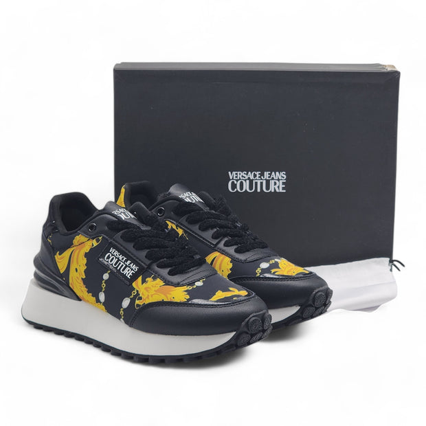 Versace Jeans Couture Dynamic Chain Barocco Sneakers - Nylon - Black & Gold 38