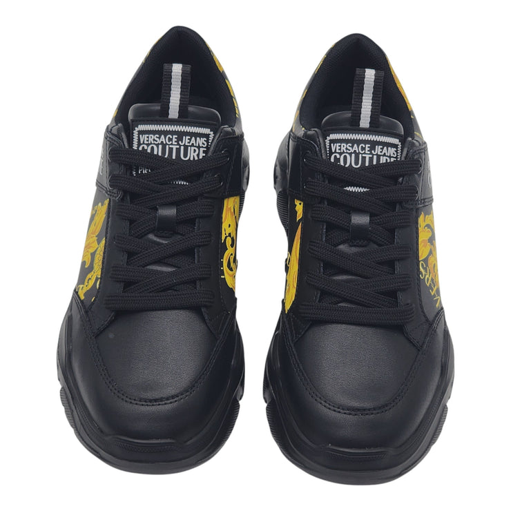 Versace Jeans Chain Couture Speedtrack Sneakers - Leather - Black & Gold 41