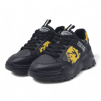 Versace Jeans Chain Couture Speedtrack Sneakers - Leather - Black & Gold 41