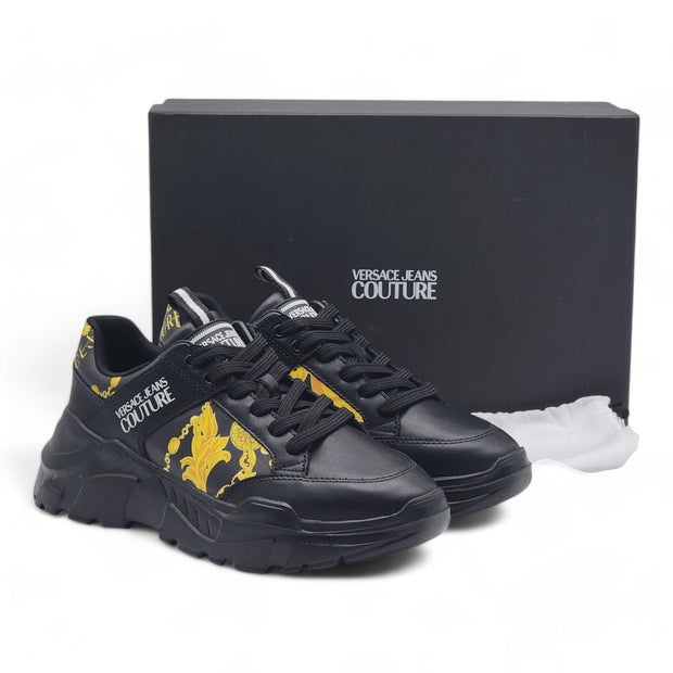 Versace Jeans Chain Couture Speedtrack Sneakers - Leather - Black & Gold 41