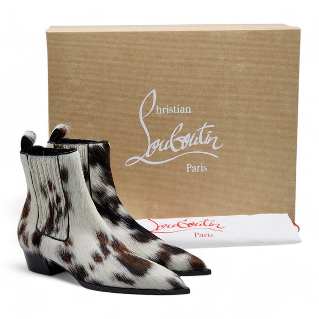 Christian Louboutin Cheliviss Low Boots - Hair-on Calf 'Meuh' - Brown and White - 39