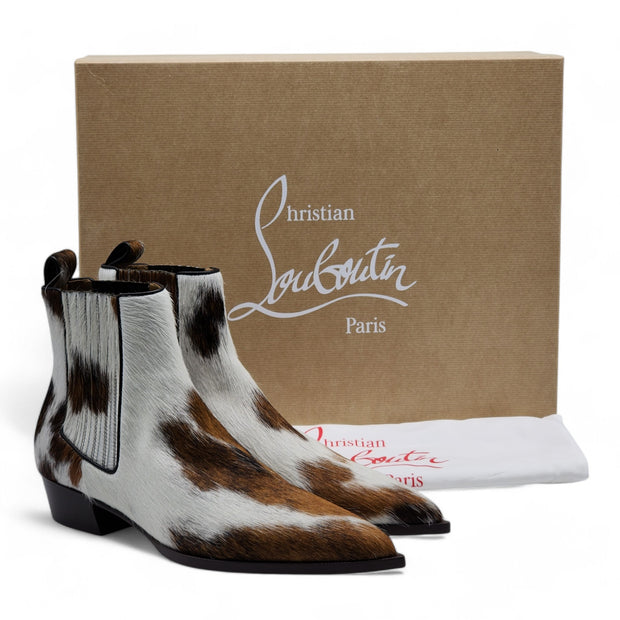 Christian Louboutin Cheliviss Low Boots - Hair-on Calf 'Meuh' - Brown and White - 44.5