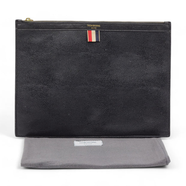 Thom Browne RWB Stripe Zip-Up Pouch - Leather - Black