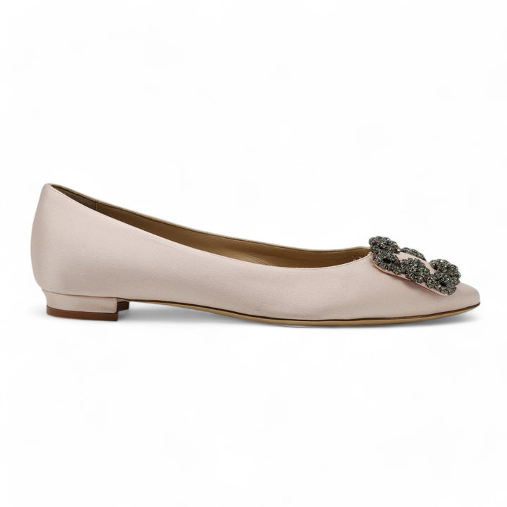 Manolo Blahnik Hangisiflat Jewel Buckle Flat Pumps - Satin - Light Pink 36