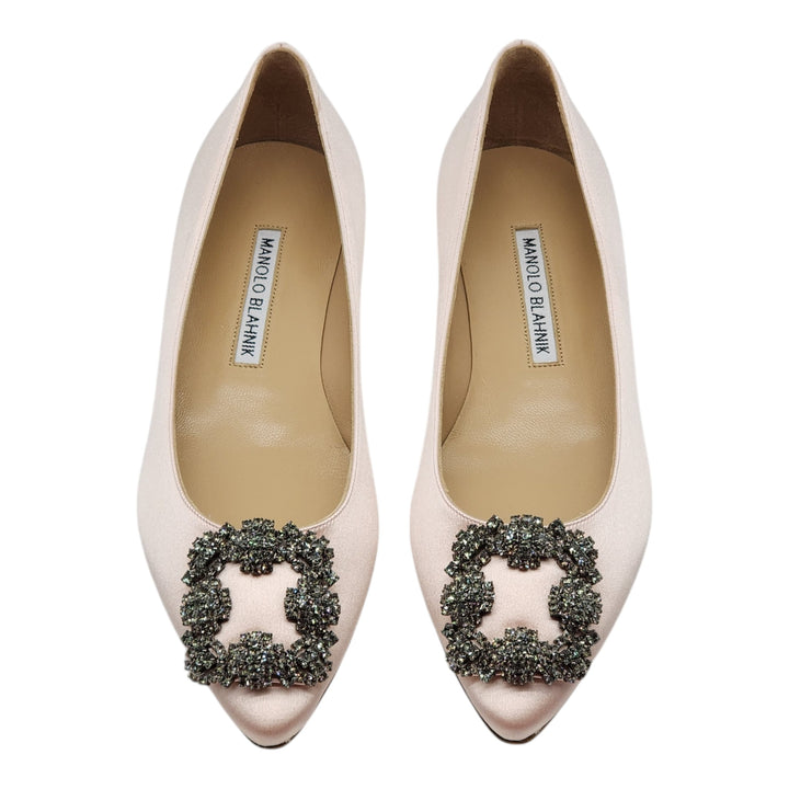 Manolo Blahnik Hangisiflat Jewel Buckle Flat Pumps - Satin - Light Pink 36
