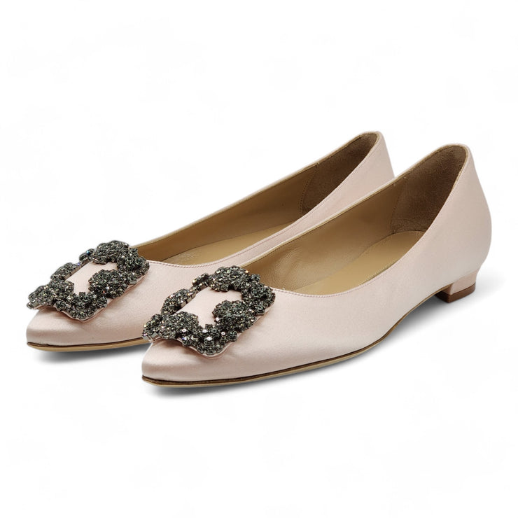 Manolo Blahnik Hangisiflat Jewel Buckle Flat Pumps - Satin - Light Pink 35