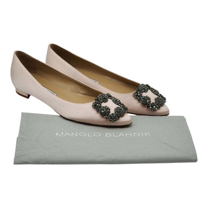 Manolo Blahnik Hangisiflat Jewel Buckle Flat Pumps - Satin - Light Pink 36
