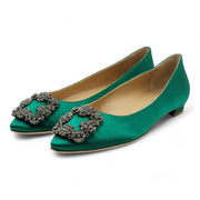 Manolo Blahnik Hangisiflat Jewel Buckle Flat Pumps - Satin - Green 36