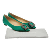 Manolo Blahnik Hangisiflat Jewel Buckle Flat Pumps - Satin - Green 36