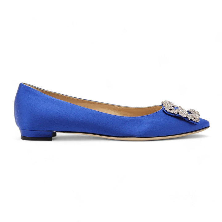 Manolo Blahnik Hangisiflat Jewel Buckle Flat Pumps - Satin - Blue 36