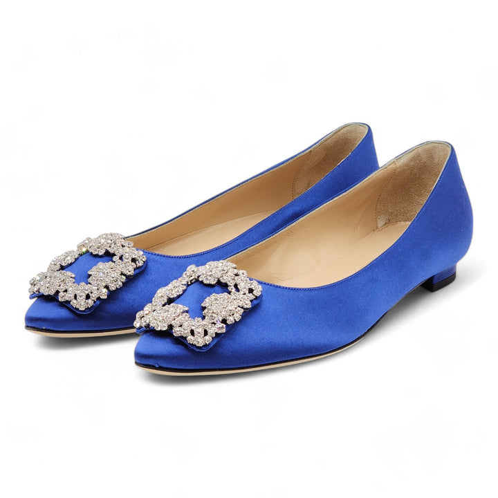 Manolo Blahnik Hangisiflat Jewel Buckle Flat Pumps - Satin - Blue 36