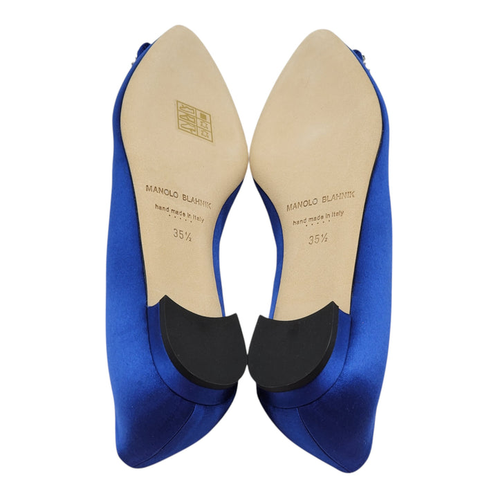 Manolo Blahnik Hangisiflat Jewel Buckle Flat Pumps - Satin - Blue 35.5