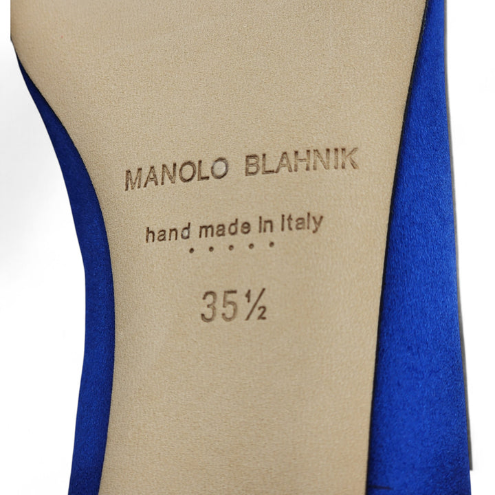 Manolo Blahnik Hangisiflat Jewel Buckle Flat Pumps - Satin - Blue 35.5