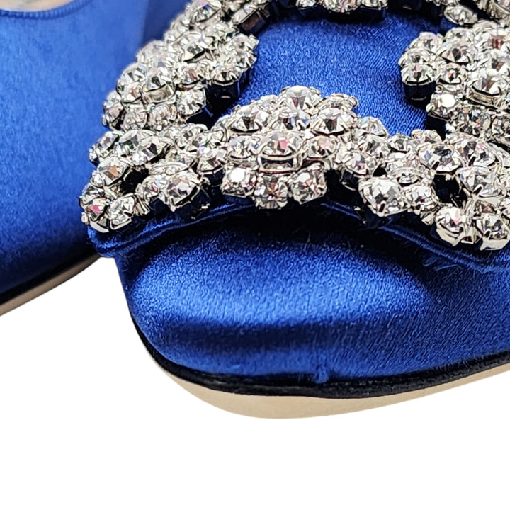 Manolo Blahnik Hangisiflat Jewel Buckle Flat Pumps - Satin - Blue 36