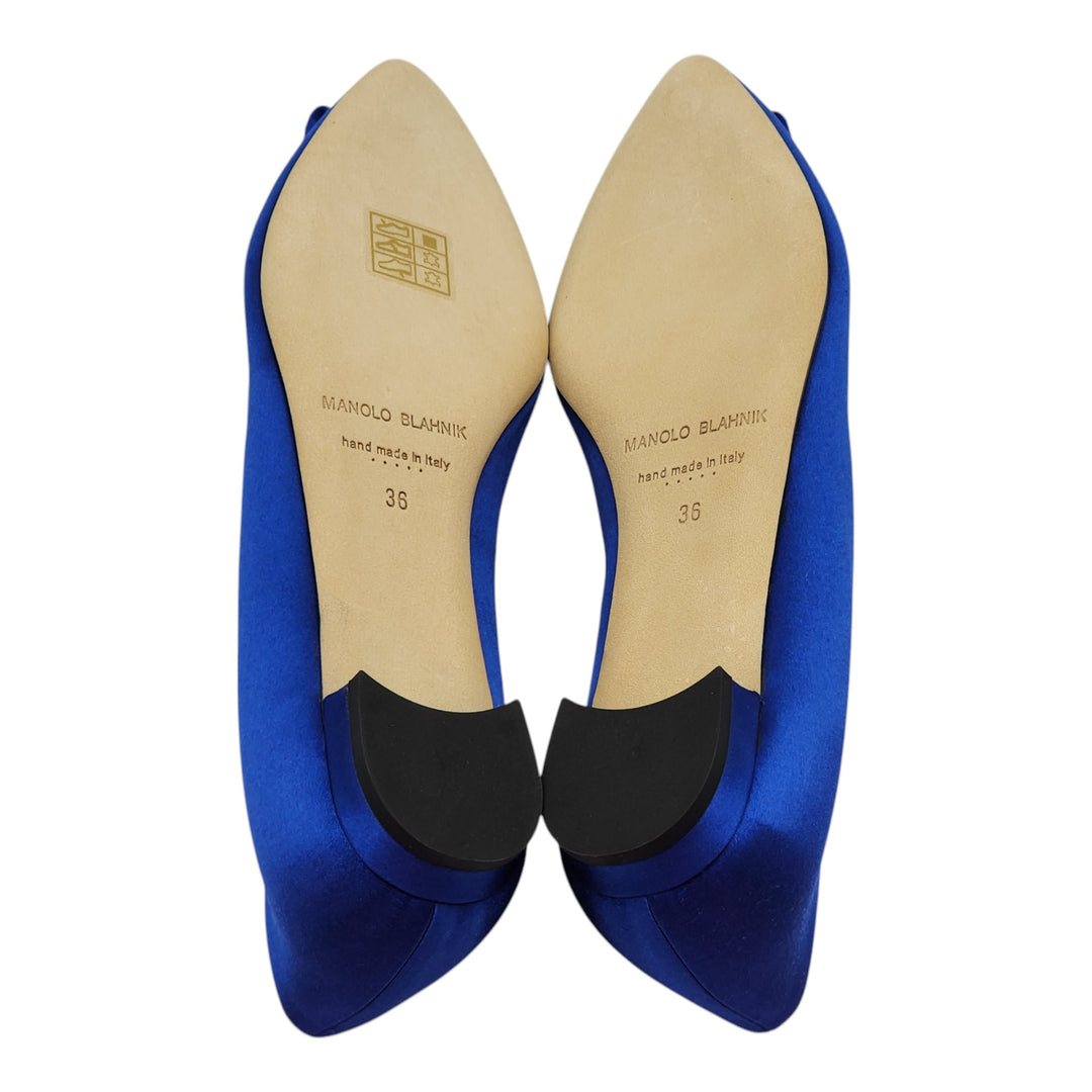 Manolo Blahnik Hangisiflat Jewel Buckle Flat Pumps - Satin - Blue 36